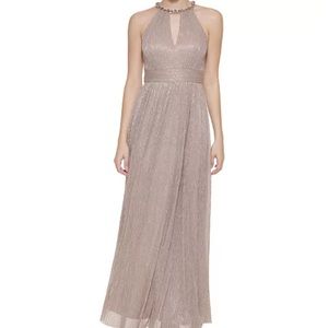 NWOT Eliza J blush metallic halter gown